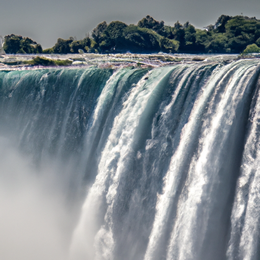 A panoramic view of the powerful Niagara Falls, with water cascading down in a majestic display.